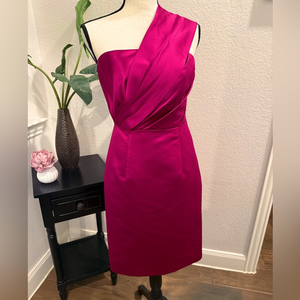 Priscilla of Boston Size 4,One-Shoulder Magenta Dress in good used condition!